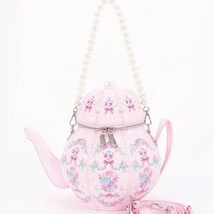Unique Vintage Pink Floral Teapot Mini Bag